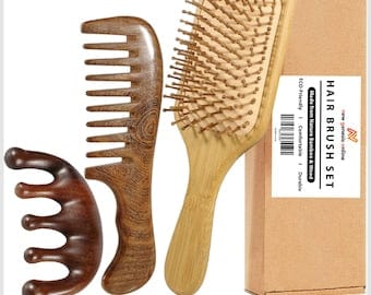 3Pcs Organic Scalp Massage Brush Bamboo Hair Brush Styling  