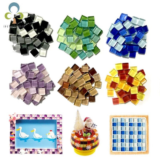 100g Assorted Color Square Clear Glass Mosaic Tiles for DIY Crafts