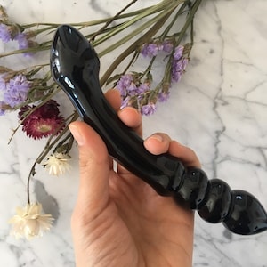 THE DOUBLE ENDED Pure Black Obsidian Crystal Wand Dildo Yoni