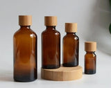 1-100pcs 5ml 15ml 30ml 50ml 100ml Amber Glass Spa Oil Container Natural Bamboo Cap Essential Body Oil Refill Empty Oil Bottle Wholesale