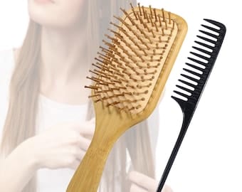 2pcs Organic Bamboo Wooden Hair Brush Massage Comb Scalp Eco  