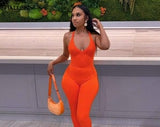 Autumn Knitted Low-cut Fitness Jumpsuits Women Classic Solid Casual Sporty Wear Sleeveless Back Criss Cross Rompers Hot