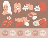 Pornhint Beautiful Spa woman face svg set, Abstract female beauty people clipart, Massage flat illustration,Candle shell svg,Hibiscus flower seashell