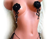 Pornhint Crochet FLOWERS lingerie with nipple pasties, beaded nipple tassels, lace erotic lingerie, nipple covers jewelry, open crotch, gift for her