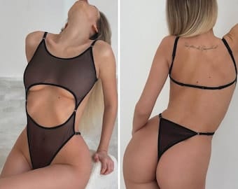 Crotchless bodysuit Crotch less panty uncensored Open crotch bikini Women's  Hot sheer Transparent lingerie Sheer Black High cut hips | Pornhint