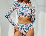 Bikini de moda novedosa con estampado de animales/Flores para mujer, traje de baño de manga larga con espalda descubierta, traje de baño deportivo, traje de baño para playa 2023