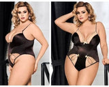 Pornhint Lolita Plus Size Lingerie Voluptuous Beautiful Diva Black Satin Cut Out Lace Detailed Bodysuit Lingerie