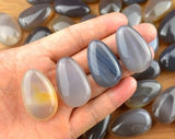 Natural Gray Agate Teardrop Pocket Stones for Jewelry Making Pendant Tumbled Gemstone Chakra Healing Crystal Smooth about 37mm (1.5 inch)