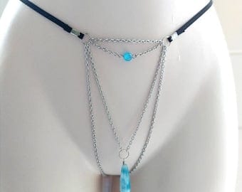 A Sm Sex Bule - Open G-string chain with drop Exciter Blue Chalcedony Stone, Crotchless  Lingerie, Sexy Exotic Slave Intimate underwear, Adult BDSM sex toys |  Pornhint