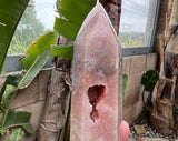 Pornhint Pink Amethyst Quartz Crystal with Agate and Red Druzy Tower Point