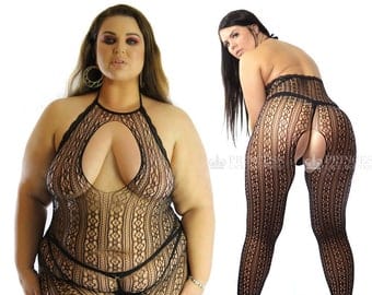 Bbw Women Stockings Porn - Plus Size US 2-22 Halter Neckline, Fishnet Crotchless Bodysuit Bodystocking  Open Crotch BBW Stockings Erotic Underwear | Pornhint