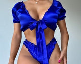 Satin Lingerie Set,Cute Lingerie,Sexy Lingerie,Blue Bra Set