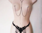 Sexy open lingerie, Black Open panties, G-string Thong & necklace to Nipple Chain, Crotchless panties, Exotic Slave, Adult BDSM for sex toys