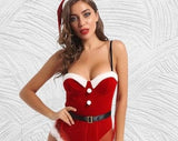 Lencería de Navidad de mujer sexy, traje de terciopelo rojo, lencería de Santa sexy de luna de miel, lencería erótica, lencería sexy roja, ropa de dormir