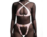 Conjunto de arnês Bdsm de couro branco, sutiã de alça cruzada, lingerie sem virilha, servidão gótica masculina para mulheres, lingerie super quente, conjunto de lingerie sexy