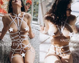 Conjunto de lingerie branca, lingerie de noiva, arnês branco, lingerie de lua de mel, lingerie sem virilha, arnês erótico, lingerie sexy, roupas BDSM