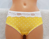 Lunares blancos, amarillo, bragas sin entrepierna, encaje, cintura alta, boda, sin entrepierna, pantalones cortos, bragas de encaje, lencería sexy mujer, tanga de noche, ropa interior