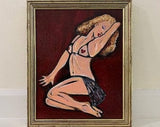 Pornhint Woman Painting Framed Original Female Pinup Portrait of a Blonde Woman (Marilyn Monroe) in Sheer Bra with Hearts & Skirt Lingerie