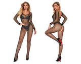 Pornhint Womens Fishnet Bodystocking, Sexy Full Body Nylon Lingerie, Longsleeve Erotic Body Stocking, Sheer Crotchless Fishnet Bodysuit