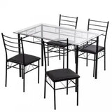 Juego de mesa de comedor de 5 piezas con 4 sillas, muebles de desayuno de cocina de metal y vidrio G32