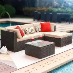 FDW 4 Pieces Outdoor Patio Furniture Sets Rattan Chair Wicker,Brown 