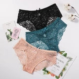 3pcs/Pack! Sexy Women Lace Panties Underwear Lace  Briefs S M L XL Transparent  Floral Bow Soft Lingerie - Khalesexx