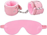 Algemas ajustáveis ​​pulseiras de tornozelo kit de bondage SM, algemas sexy + venda de couro bondage role play brinquedos sexuais para casal adulto (rosa)