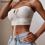 WannaThis Hollow Out Irregular Criss Cross Women Crop Top Halter Lace up Camis Off Shoulder Backless Solid Slim Back Bandage New - Khalesexx