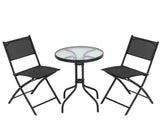 Bistro Table Set 3 Piece Patio Set Small Patio Set  Balcony Chairs Set Of 2 Tempered Glass Tabletop With 2 Folding Chairs Conversation Set  Black