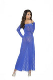 Long Sleeve Lace Gown - One Size - Blue