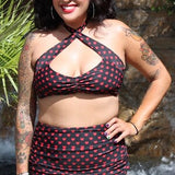 Top 50s Rockabilly PinUp Swing Vintage Inspired Swimsuit 2 Piece Bikini VLV Hearts Top ONLY