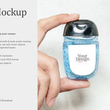Hand Sanitizer Mockup, Woman Holding Hand Sanitizer Mockup with Knit Sweater, BBW Label | Compatible With Affinity Designer | Smart Object
