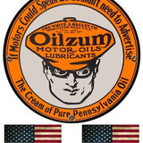 Oilzum Motor Oils and Lubricants Motor Oil Garage Sign Metal Garage Vintage Reproduction Sign With 2 American Flag Vinyl Decals 11.75 Inch