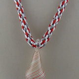 Kumihimo Necklace with White Grey and Red Blown Glass Pendant