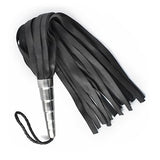 Black Cow Hide Thick BDSM Fetish Leather Flogger 25 Tails Thud Soft Tassels and Steel Handle