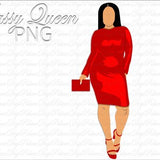 Black Woman in Little Red Dress Clipart, Curvy Girl Clipart, Girl Clipart, African American Fashion Clipart, Plus Size Clipart