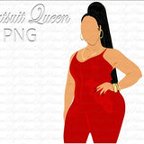 Black Woman in Red Catsuit Clipart, Curvy Girl Clipart, Girl Clipart, African American Fashion Clipart, Plus Size Clipart