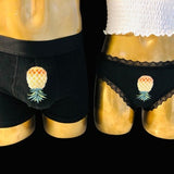 Swinger partner set: boxer shorts "pineapple" + lace thong "pineapple"
