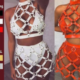 Fashion leather harness women's wear for festival and party, Hot sexy luxury skirt and sheer open top for dance, adjustable body harness