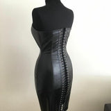 Genuine Leather Fetish Strapless Pencil Corset Dress BDSM discipline dress fetish Kinky costume /Steampunk dominatrix goth style not latex