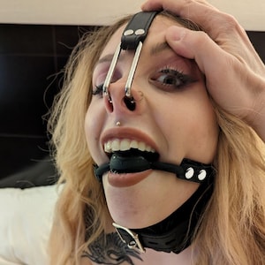 BDSM Locking Collar Nose Hook and Silicone Ball Gag Bondage