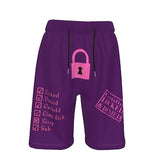 Locked and Denied Beach Shorts, Beta Boi in Pink with Lock design in black, perfect for men in chastity - Totally personalizable