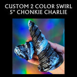 Custom 2 Color Swirled 5" Chonkie Charlie The Unicorn Horn Fantasy Silicone Toy - Medium Firm W/ A Suction Cup Base