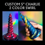 Custom 2 Color Swirled 5" Charlie The Unicorn Horn Fantasy Silicone Toy - Medium Firm W/ A Suction Cup Base