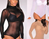 Long Sleeve Sexy Sheer Mesh Transparent Body Suit  (3 Colors - One Size)