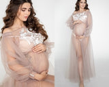 Tulle Maternity Dress for Photo Shoot Sheer Boudoir Robe Sheer Maternity gown long sleeves Gift for mom to be, Baby shower Gifts Eshirol