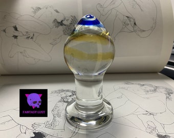 Glass Butt Plug Large Spiral Blue Antibacterial DDLG BDSM