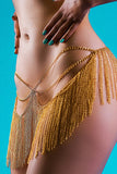 khalesex Gold chain skirt, necklace and nipple tassels. Goddess Dress. Mature.