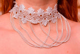 khalesex Nipples jewelry with white lace collar. Mature.