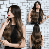 Khalesexx 10 22 inch Long Synthetic Wig with Bangs High Density Dark Root Natural Headline